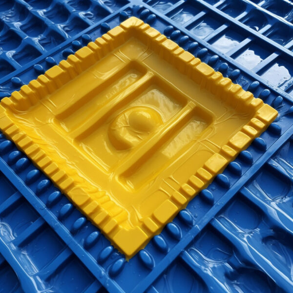 blue and yellow plastic processor slot concept.